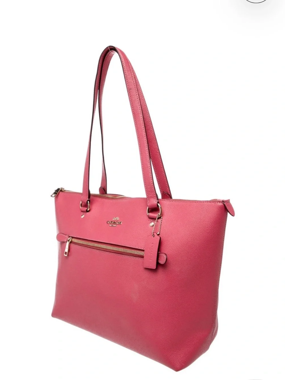 Coach Pink Leather Tote Bag - Zip Front Pocket